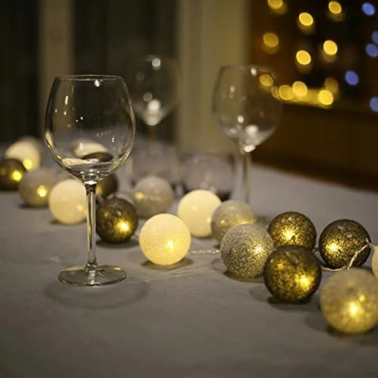 Cotton Balls String Lights | 20 Grey