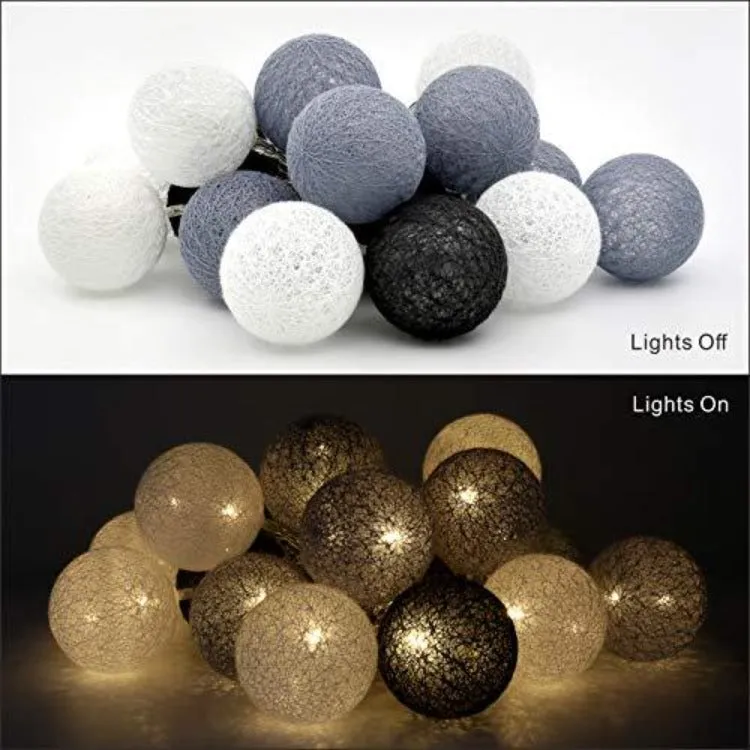 Cotton Balls String Lights | 20 Grey
