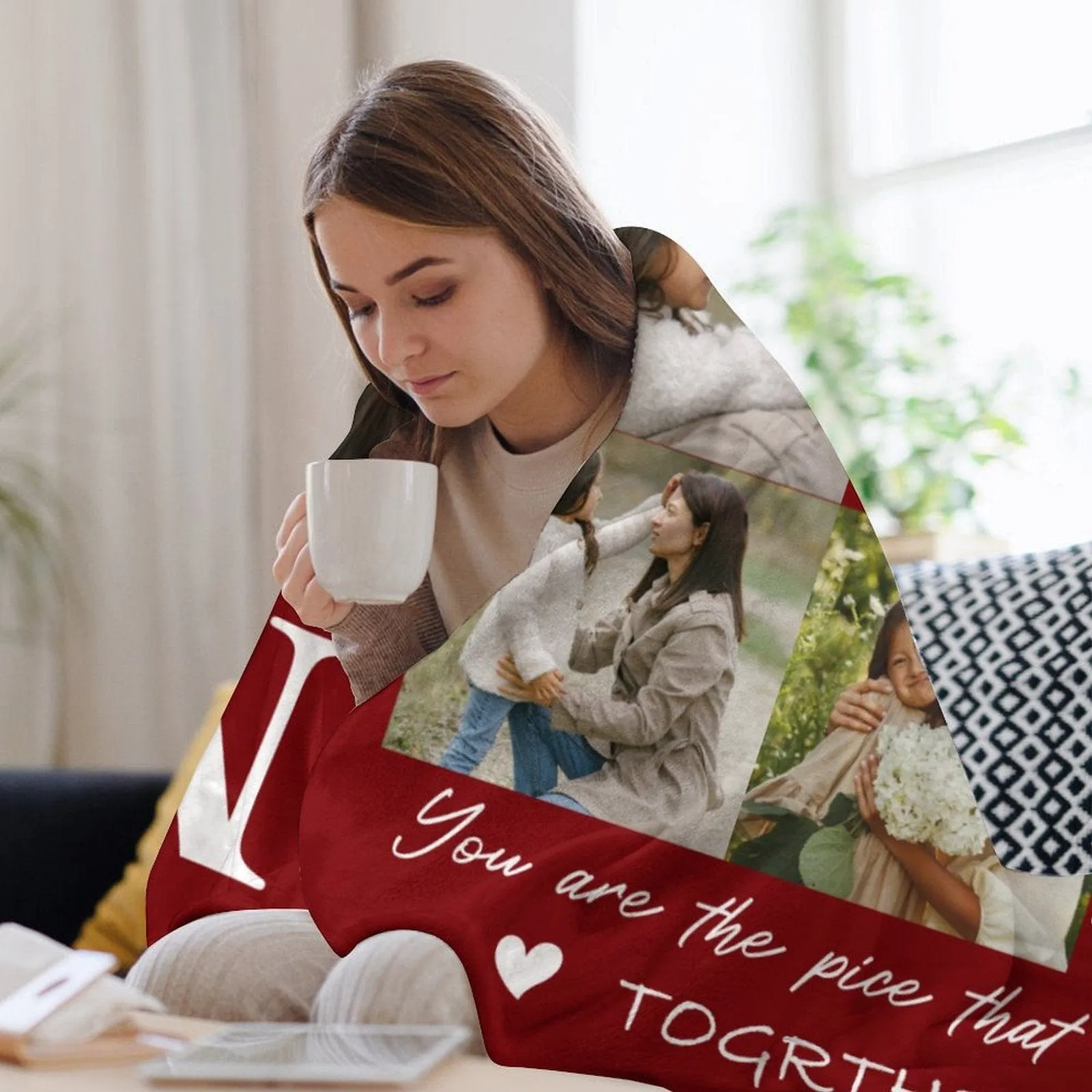 Custom 6 Photos Red Mom Ever White Anti-pilling Flannel Blanket Personalized Mother's Day Blanket Gifts For Best Mom And Grandma