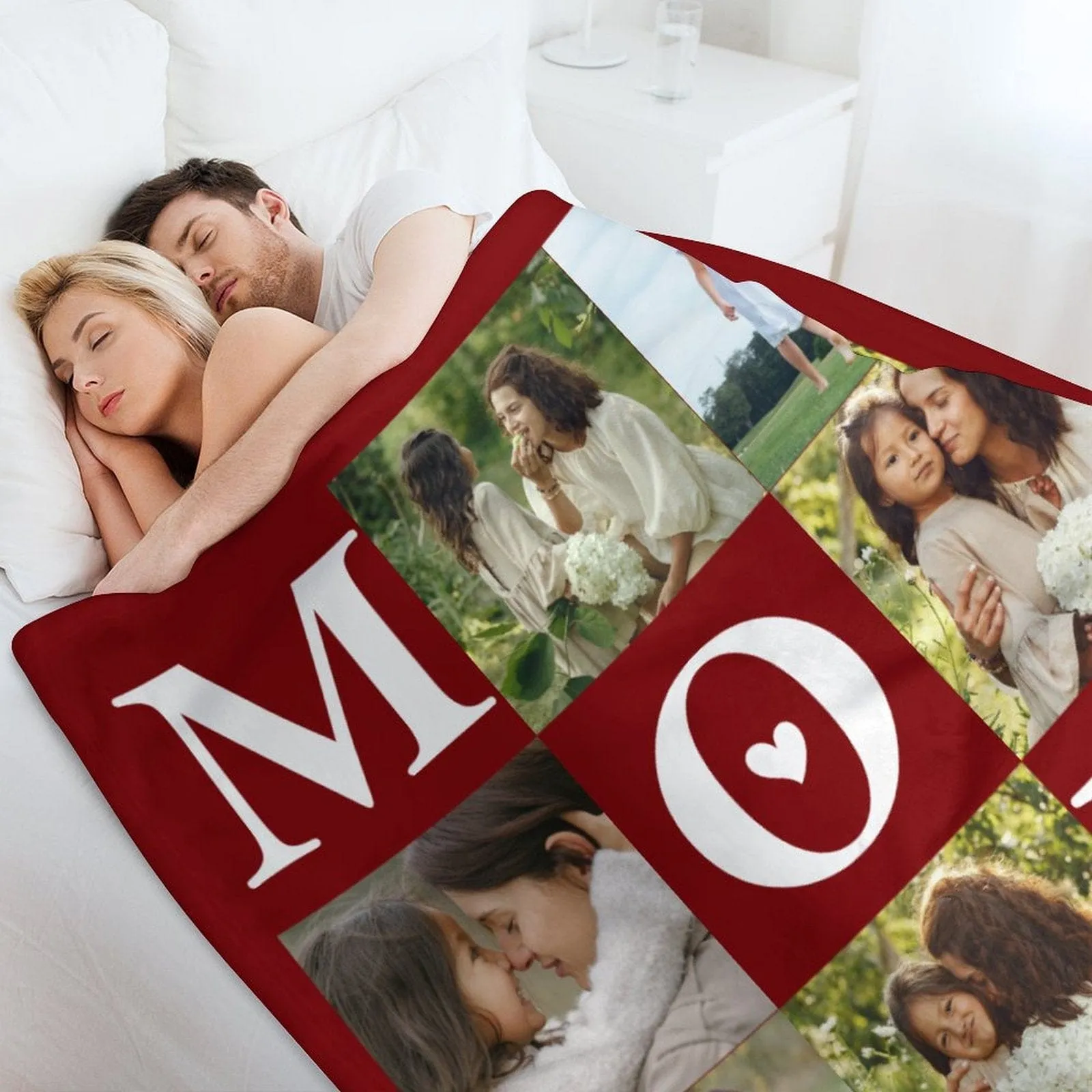 Custom 6 Photos Red Mom Ever White Anti-pilling Flannel Blanket Personalized Mother's Day Blanket Gifts For Best Mom And Grandma