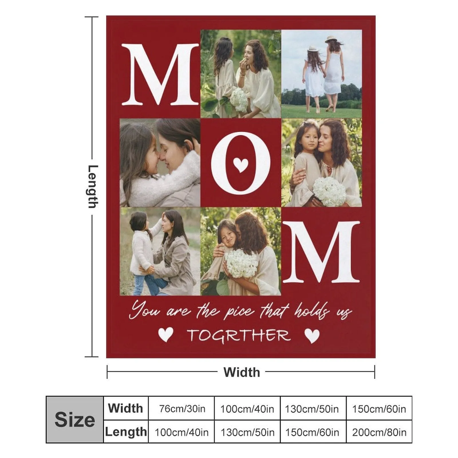 Custom 6 Photos Red Mom Ever White Anti-pilling Flannel Blanket Personalized Mother's Day Blanket Gifts For Best Mom And Grandma