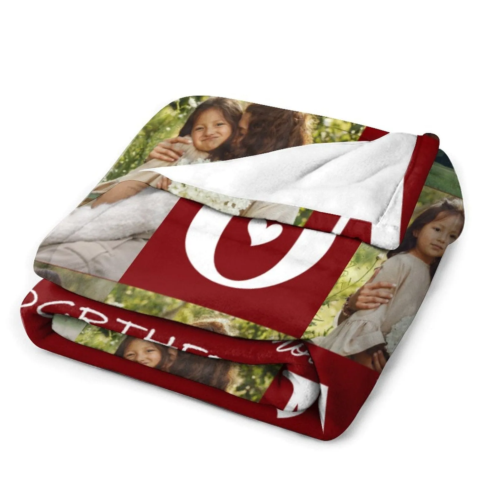 Custom 6 Photos Red Mom Ever White Anti-pilling Flannel Blanket Personalized Mother's Day Blanket Gifts For Best Mom And Grandma
