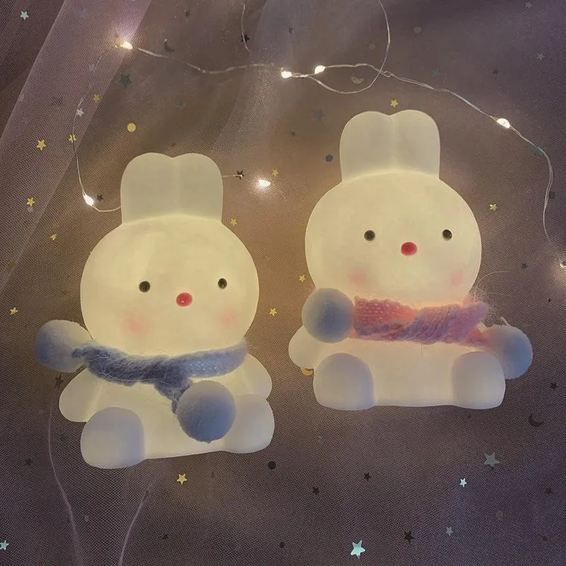 Cute Led Small Night Lamp Non-Plug-in Bedroom Girl Heart Cartoon Rabbit Decoration Bedroom Bedside Lamp