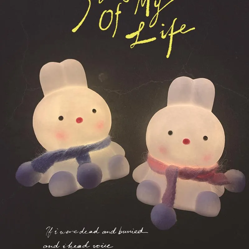Cute Led Small Night Lamp Non-Plug-in Bedroom Girl Heart Cartoon Rabbit Decoration Bedroom Bedside Lamp