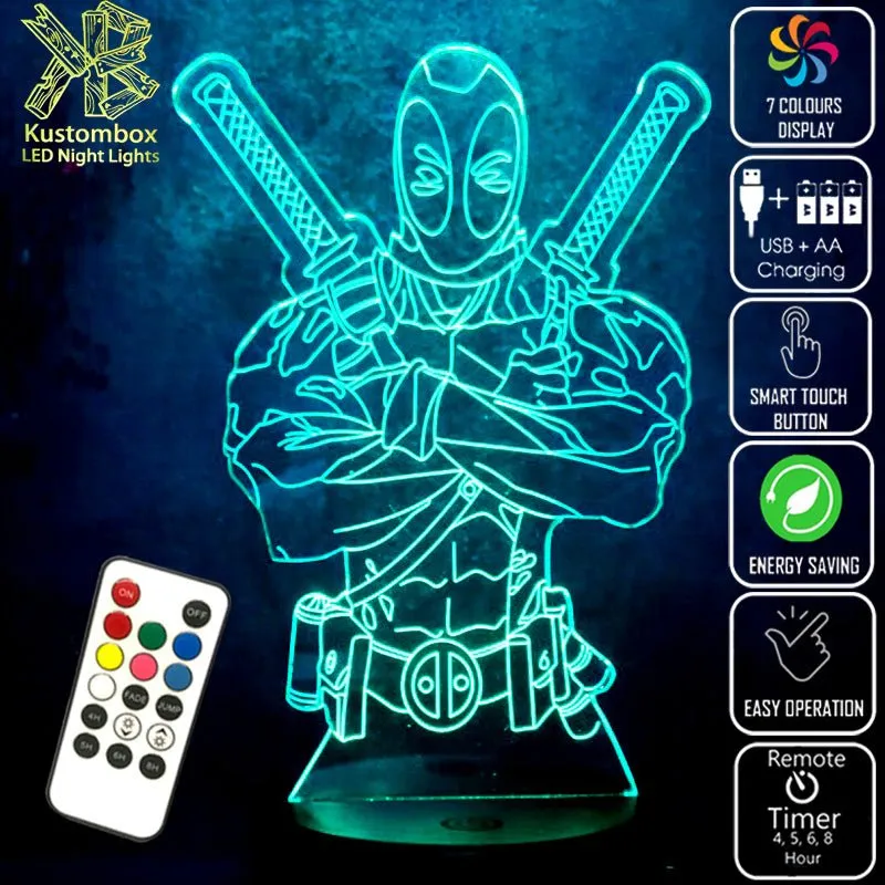 Deadpool 2 Swords 3D LED Night Light Lamp