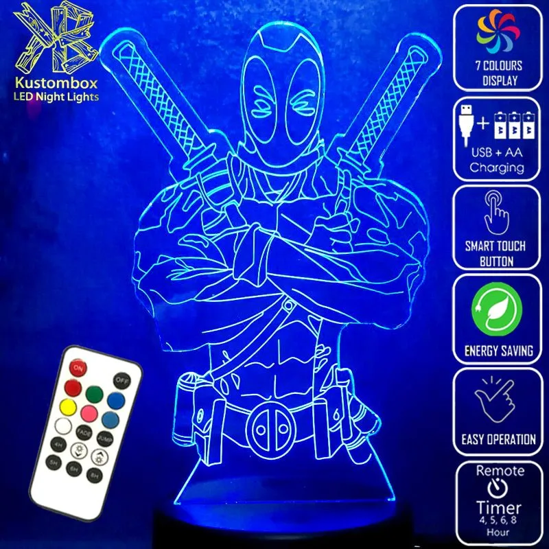 Deadpool 2 Swords 3D LED Night Light Lamp