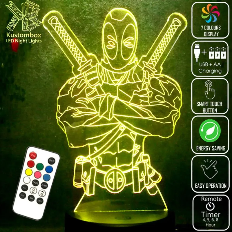 Deadpool 2 Swords 3D LED Night Light Lamp