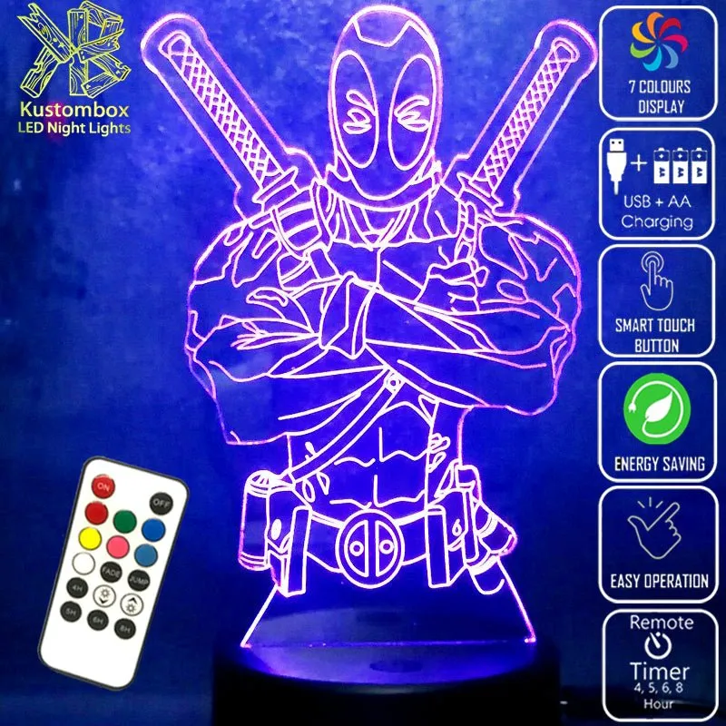 Deadpool 2 Swords 3D LED Night Light Lamp