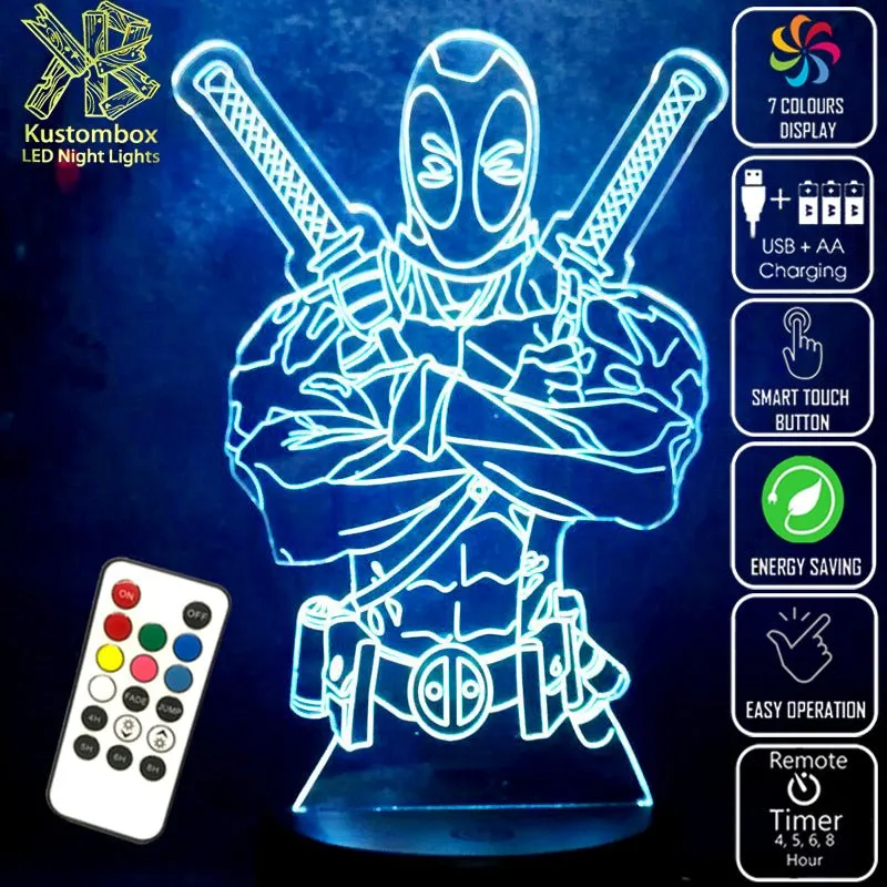 Deadpool 2 Swords 3D LED Night Light Lamp