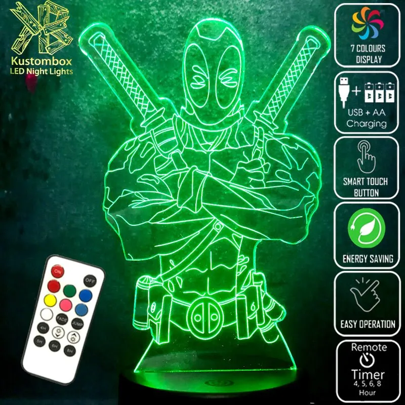 Deadpool 2 Swords 3D LED Night Light Lamp