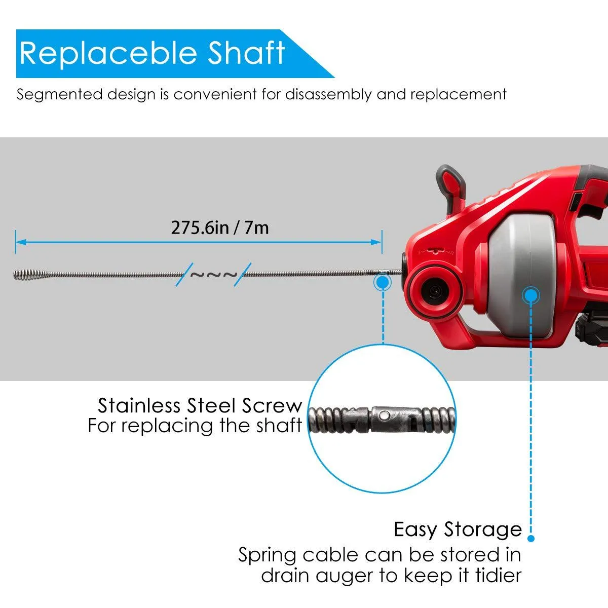 DOEWORKS 20-Volt Automatic Cordless Drain Clog Remover for 3/4" to 2"(19-50mm) Pipes, Drain Auger with 25Ft(7m) Replaceable Flexible Shaft, Snake Sink Clog Pipe Cleaner Plumbing Power Tool
