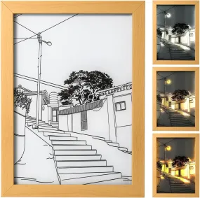 EITHEO 3D LED Painting Photo Frame Reflecting Light for Wall 3 color Mode Adjustable Brightness | Sunset LED Night Light - Decorative & Night Lamp for Bedroom Home