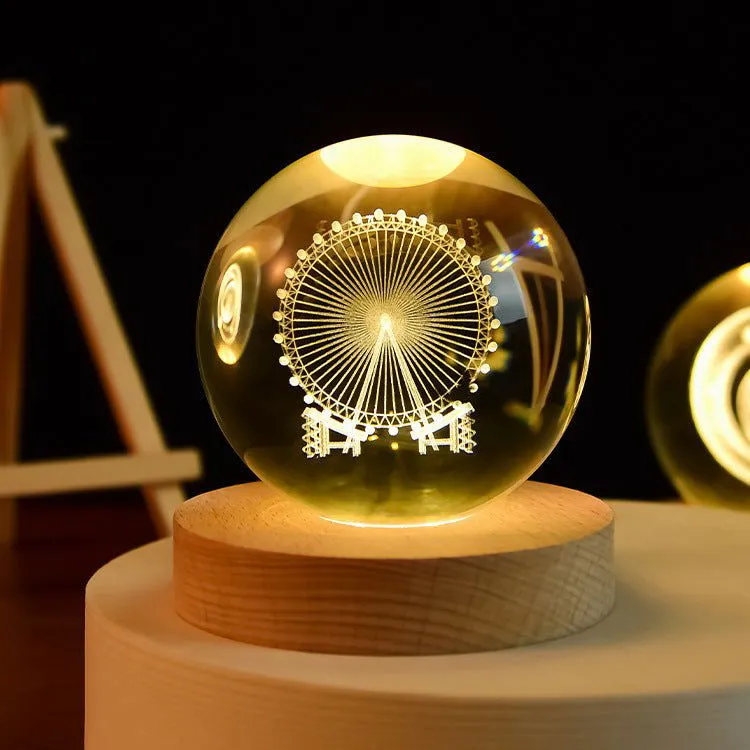 Enchanted Astronaut Crystal Night Light - 3D LED Touch Switch Engraved Sphere