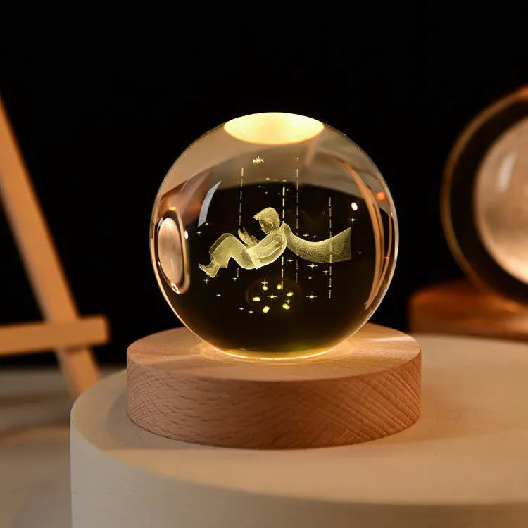 Enchanted Astronaut Crystal Night Light - 3D LED Touch Switch Engraved Sphere
