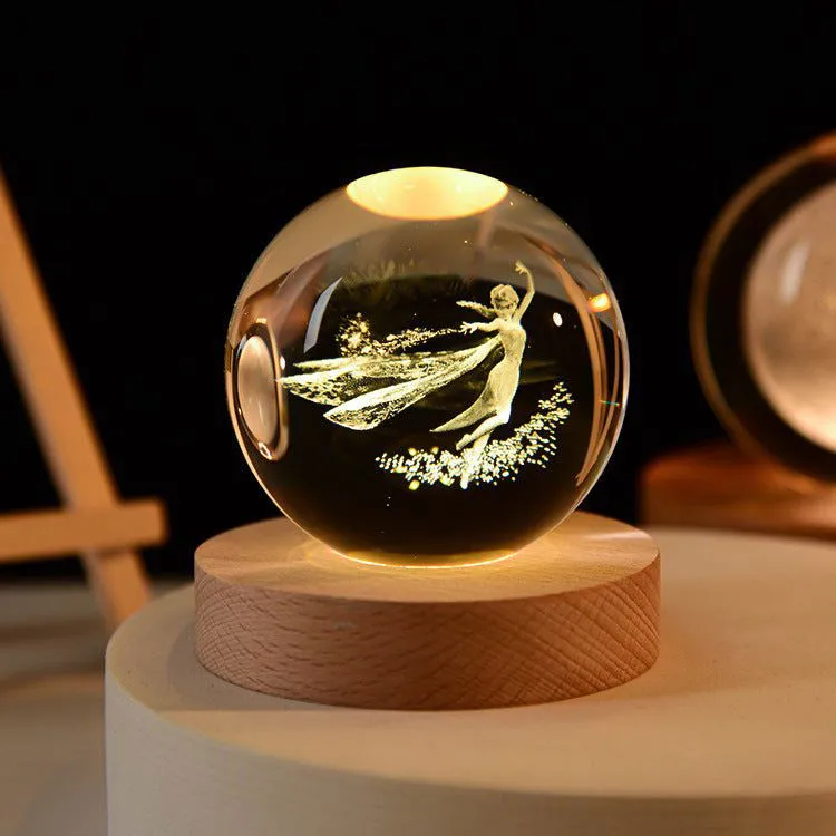 Enchanted Astronaut Crystal Night Light - 3D LED Touch Switch Engraved Sphere