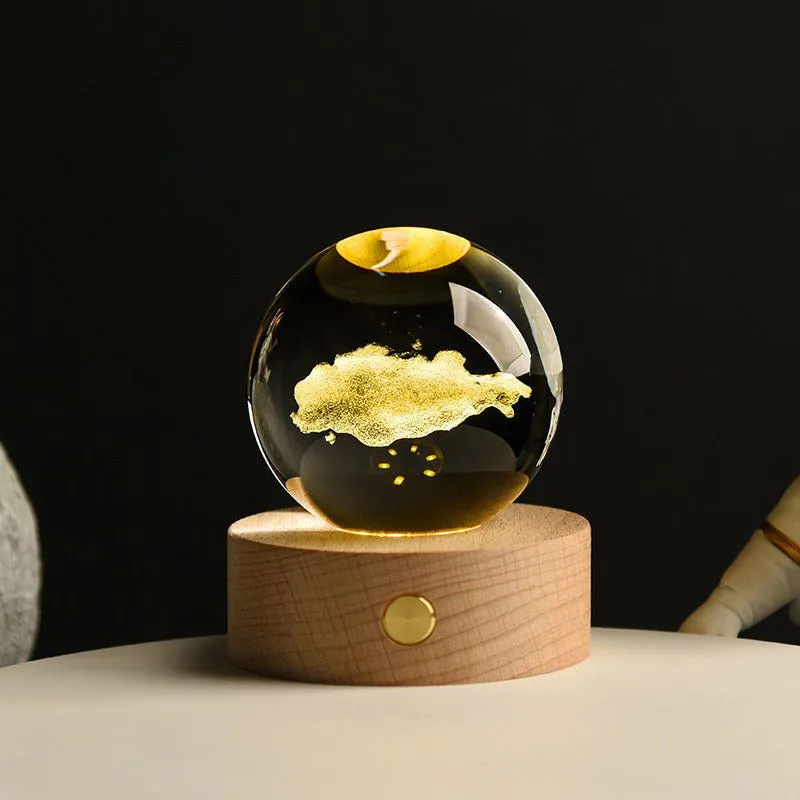 Enchanted Astronaut Crystal Night Light - 3D LED Touch Switch Engraved Sphere