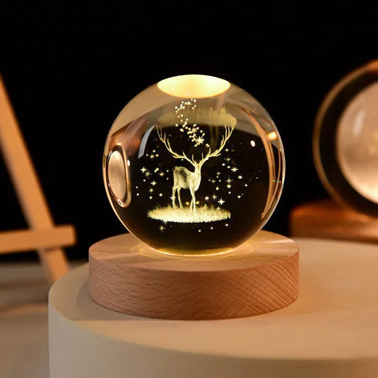 Enchanted Astronaut Crystal Night Light - 3D LED Touch Switch Engraved Sphere