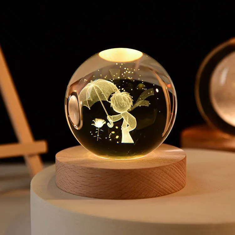 Enchanted Astronaut Crystal Night Light - 3D LED Touch Switch Engraved Sphere