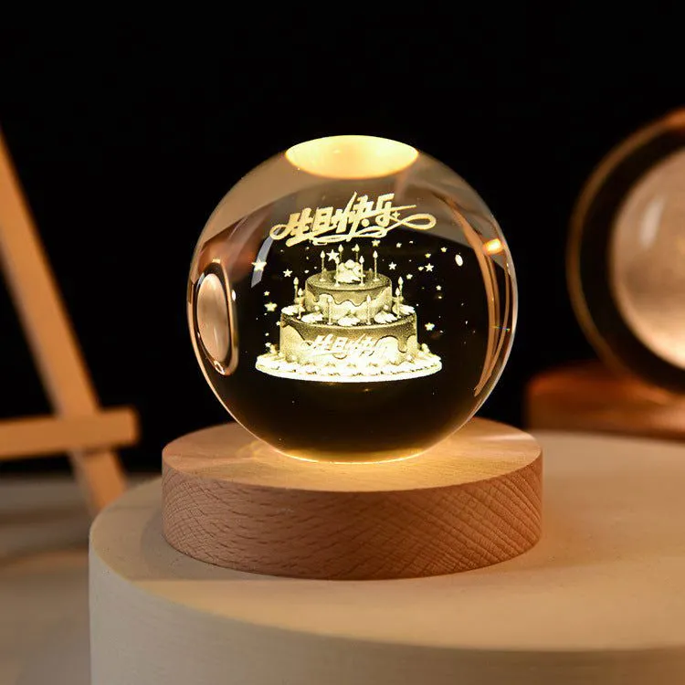 Enchanted Astronaut Crystal Night Light - 3D LED Touch Switch Engraved Sphere