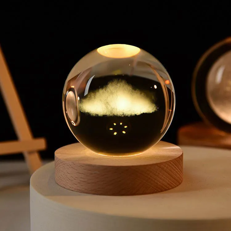 Enchanted Astronaut Crystal Night Light - 3D LED Touch Switch Engraved Sphere
