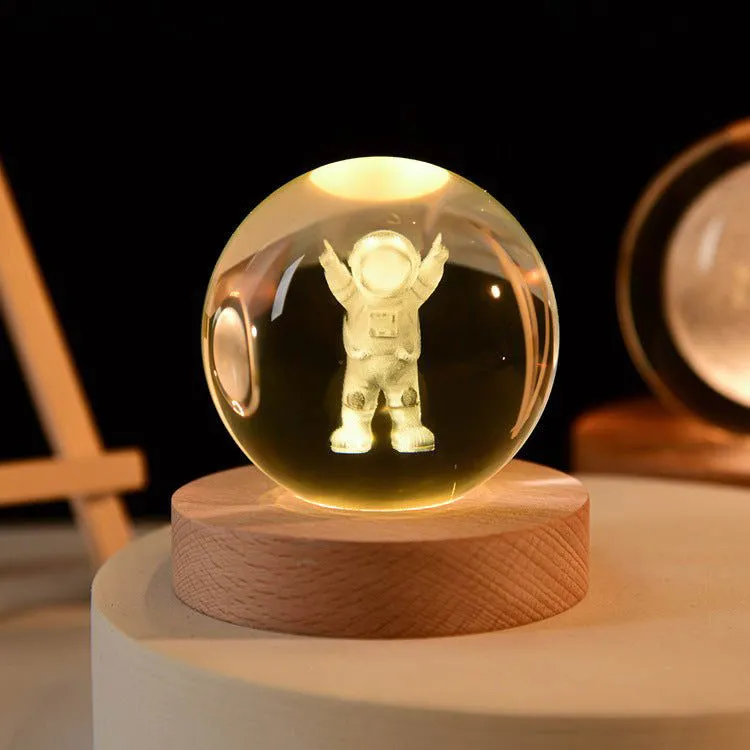 Enchanted Astronaut Crystal Night Light - 3D LED Touch Switch Engraved Sphere