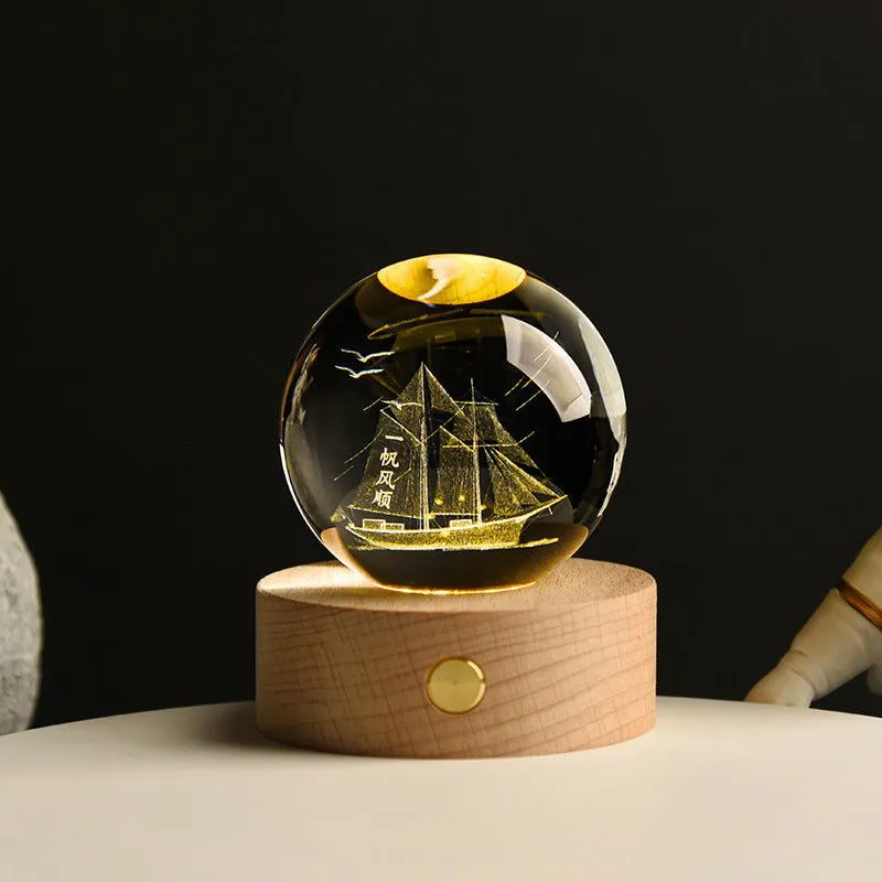 Enchanted Astronaut Crystal Night Light - 3D LED Touch Switch Engraved Sphere