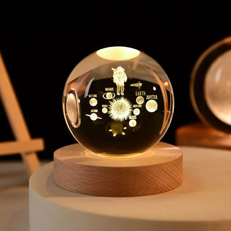 Enchanted Astronaut Crystal Night Light - 3D LED Touch Switch Engraved Sphere