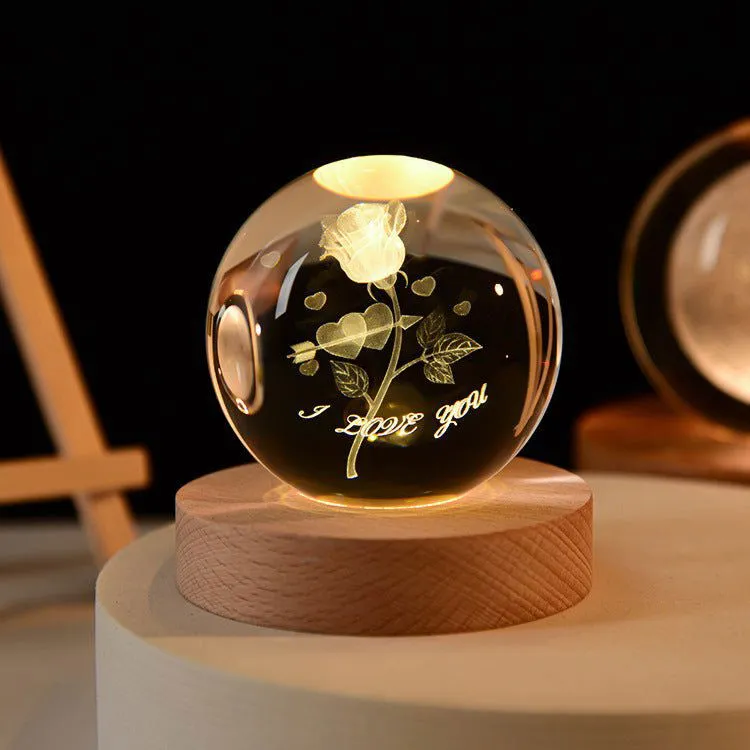 Enchanted Astronaut Crystal Night Light - 3D LED Touch Switch Engraved Sphere