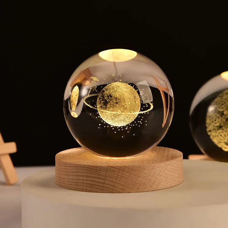 Enchanted Astronaut Crystal Night Light - 3D LED Touch Switch Engraved Sphere