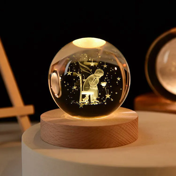 Enchanted Astronaut Crystal Night Light - 3D LED Touch Switch Engraved Sphere