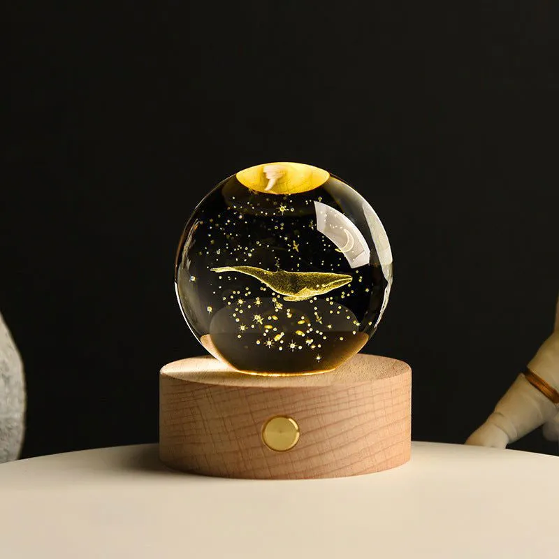Enchanted Astronaut Crystal Night Light - 3D LED Touch Switch Engraved Sphere