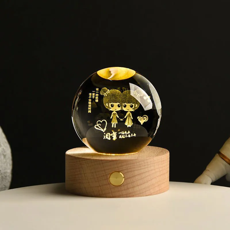 Enchanted Astronaut Crystal Night Light - 3D LED Touch Switch Engraved Sphere