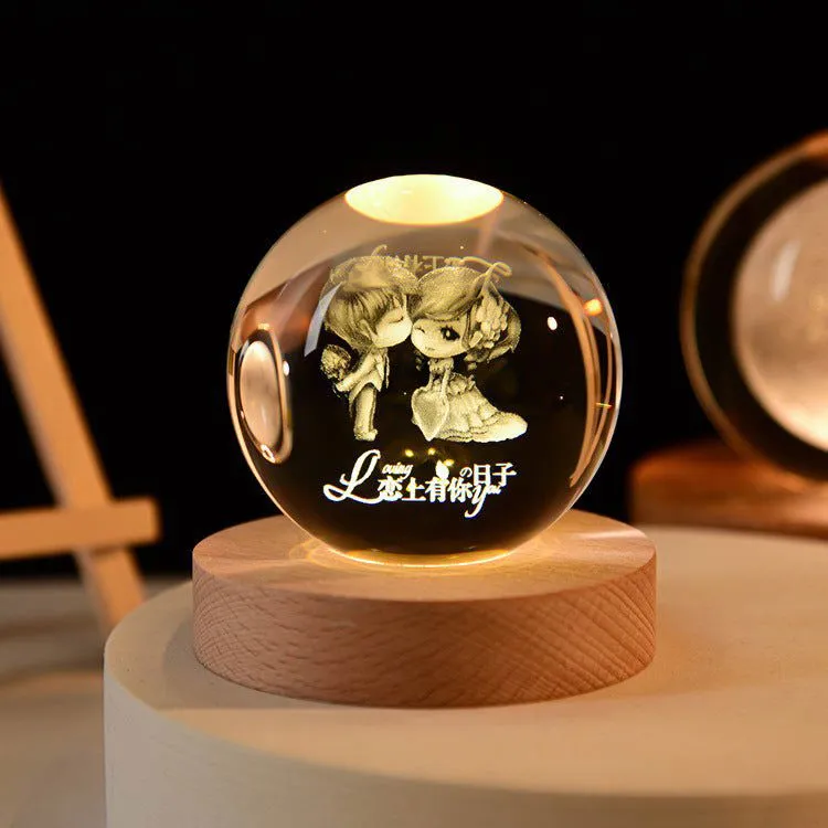 Enchanted Astronaut Crystal Night Light - 3D LED Touch Switch Engraved Sphere