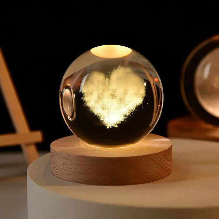 Enchanted Astronaut Crystal Night Light - 3D LED Touch Switch Engraved Sphere