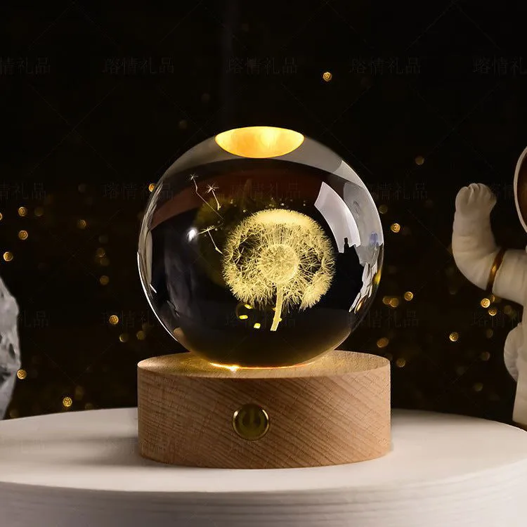 Enchanted Astronaut Crystal Night Light - 3D LED Touch Switch Engraved Sphere
