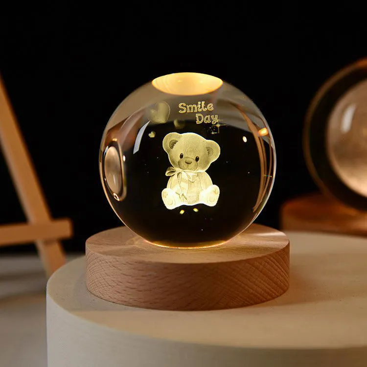 Enchanted Astronaut Crystal Night Light - 3D LED Touch Switch Engraved Sphere