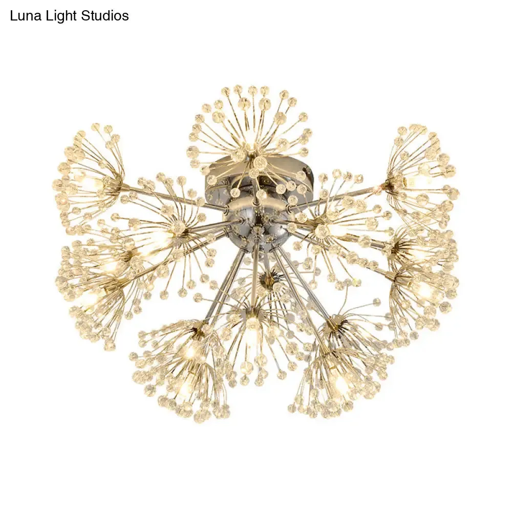 Firework Crystal Bead Ceiling Light - Elegant 9/15-Bulb Chrome Flush Mount for Dinning Room