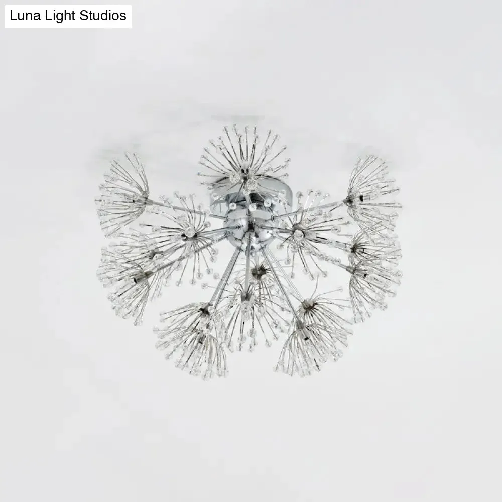 Firework Crystal Bead Ceiling Light - Elegant 9/15-Bulb Chrome Flush Mount for Dinning Room