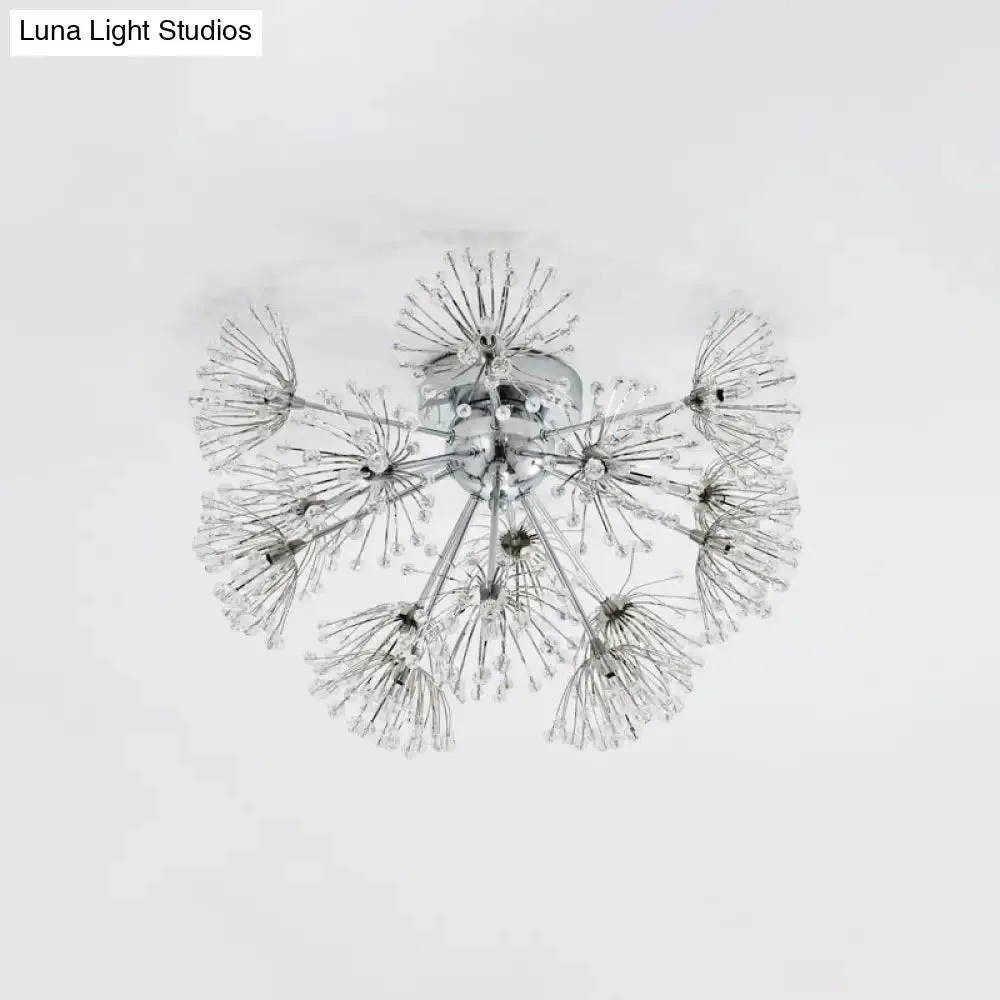 Firework Crystal Bead Ceiling Light - Elegant 9/15-Bulb Chrome Flush Mount for Dinning Room