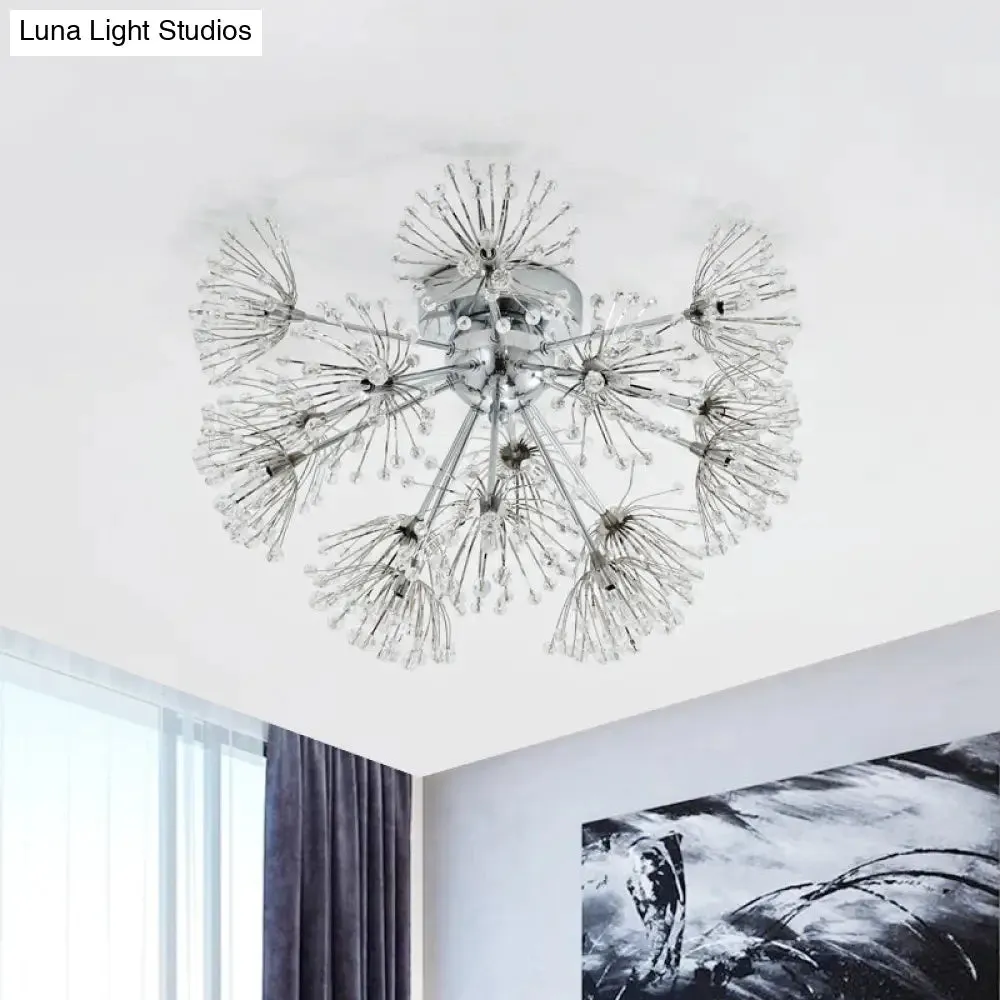 Firework Crystal Bead Ceiling Light - Elegant 9/15-Bulb Chrome Flush Mount for Dinning Room