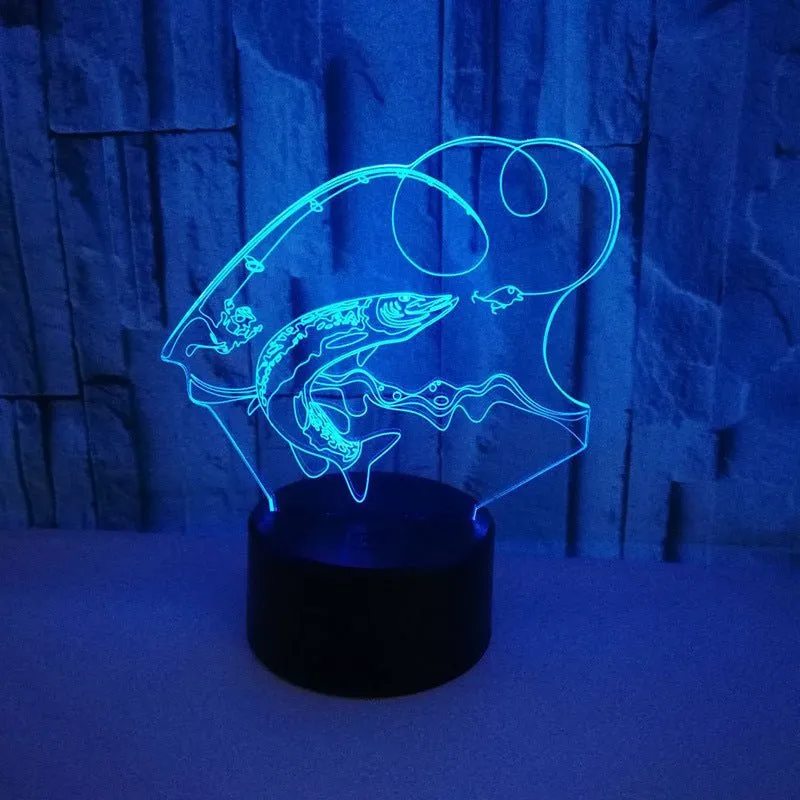 Fishing Rod and Fish 3D LED Night Light Lamp Bar Mancave Light