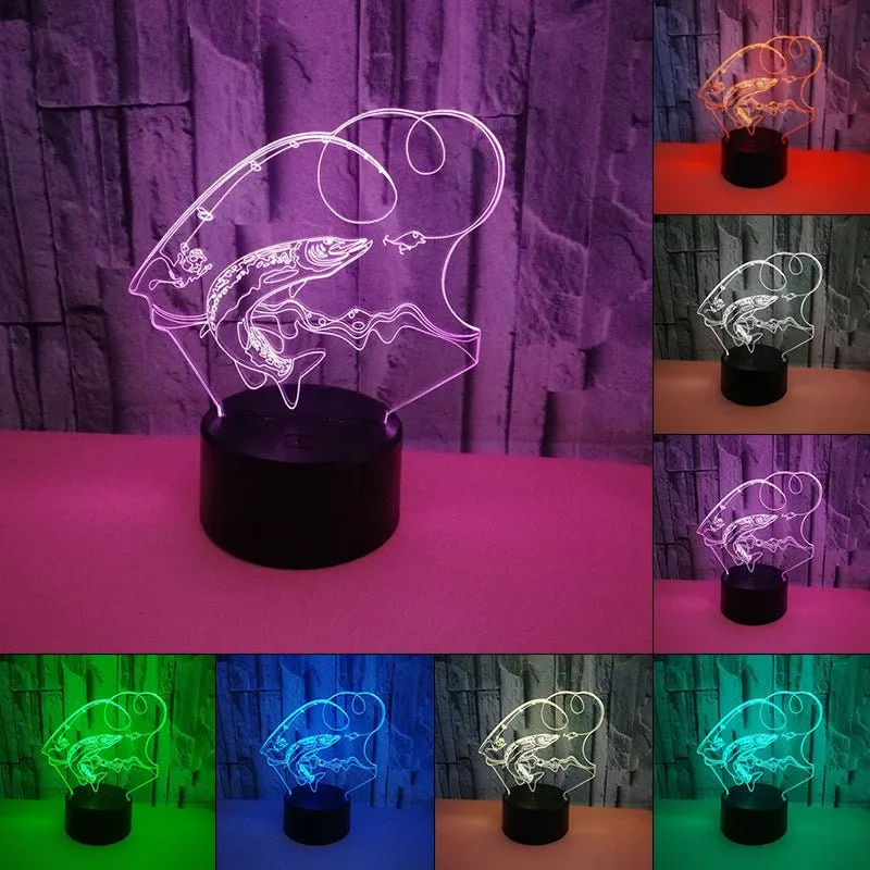 Fishing Rod and Fish 3D LED Night Light Lamp Bar Mancave Light