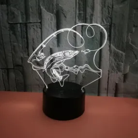 Fishing Rod and Fish 3D LED Night Light Lamp Bar Mancave Light