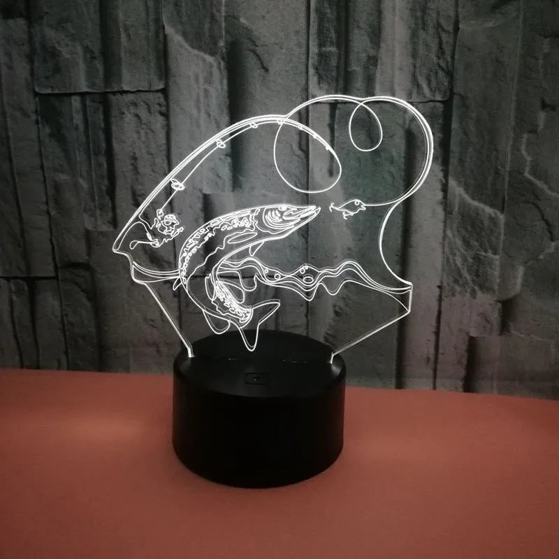 Fishing Rod and Fish 3D LED Night Light Lamp Bar Mancave Light