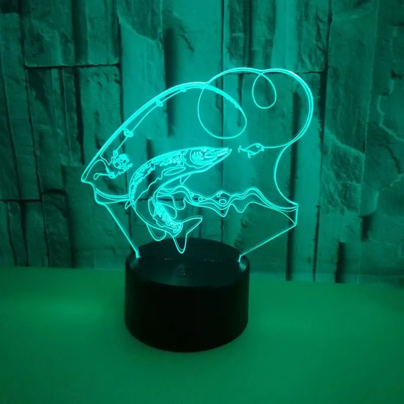 Fishing Rod and Fish 3D LED Night Light Lamp Bar Mancave Light