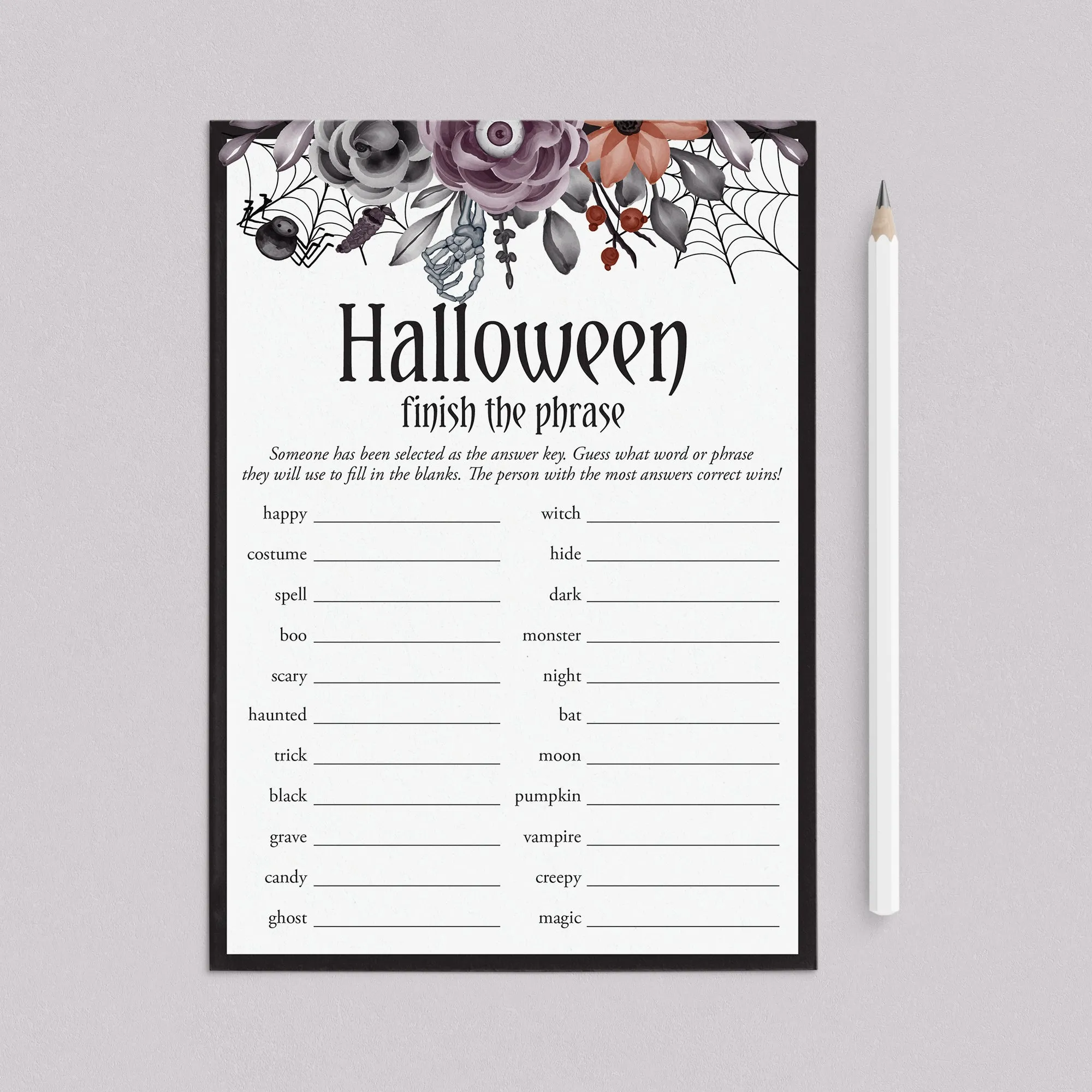 Floral Halloween Ladies Night Game Finish The Phrase