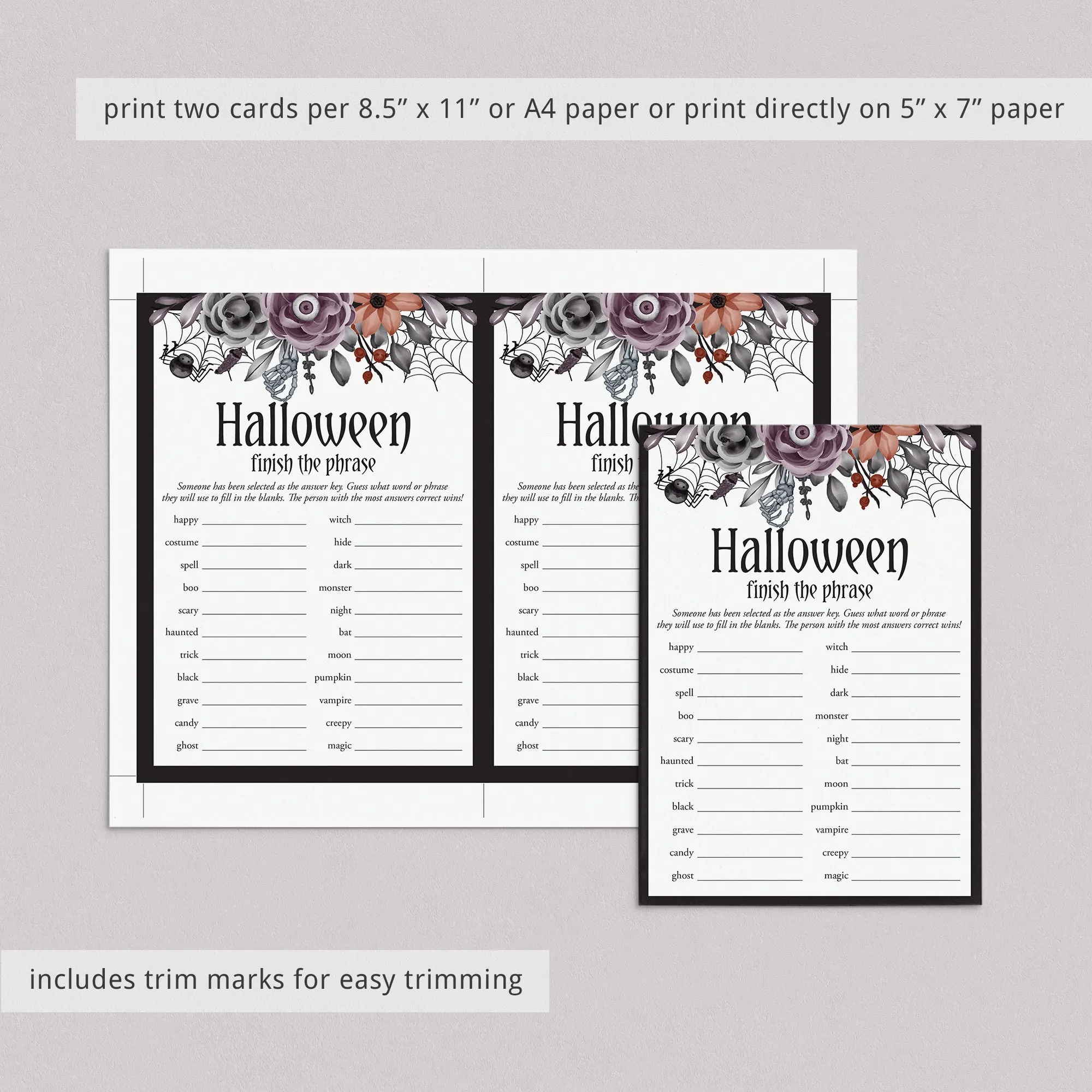 Floral Halloween Ladies Night Game Finish The Phrase