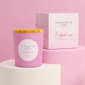 Floryn Decor Luxe English Rose Scented Soy Wax Candle for Home Decor | Pink Jar with Wooden Lid - 180g (Pack of 2)