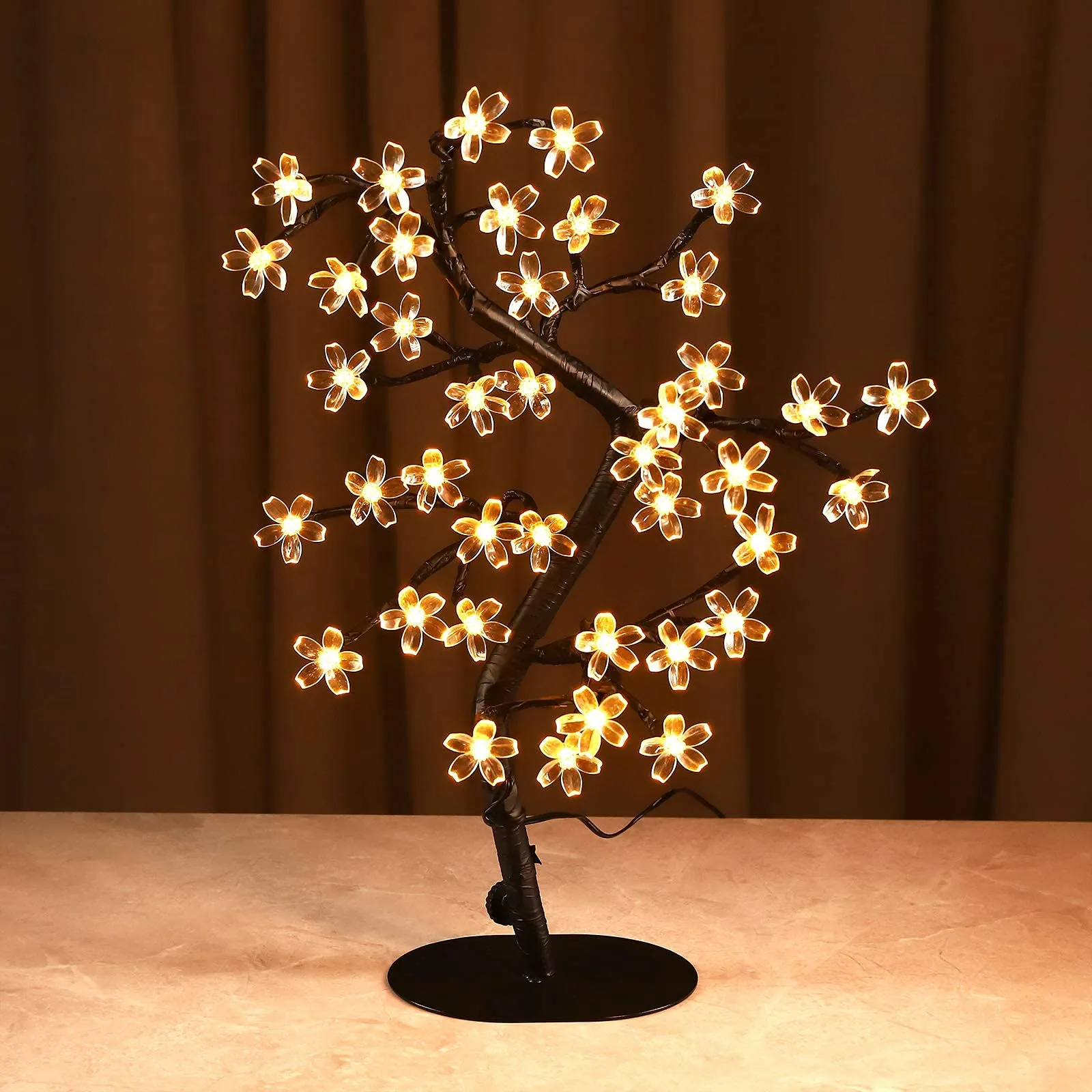GLOWSERIE Cherry Blossom Tree Lamp Table Decoration 17in Artificial Tree with 48 LED Lights for Bedroom Party Wedding Office Home Warm White
