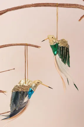 Gold Bird Christmas Tree Decoration with Sequins and Feathers